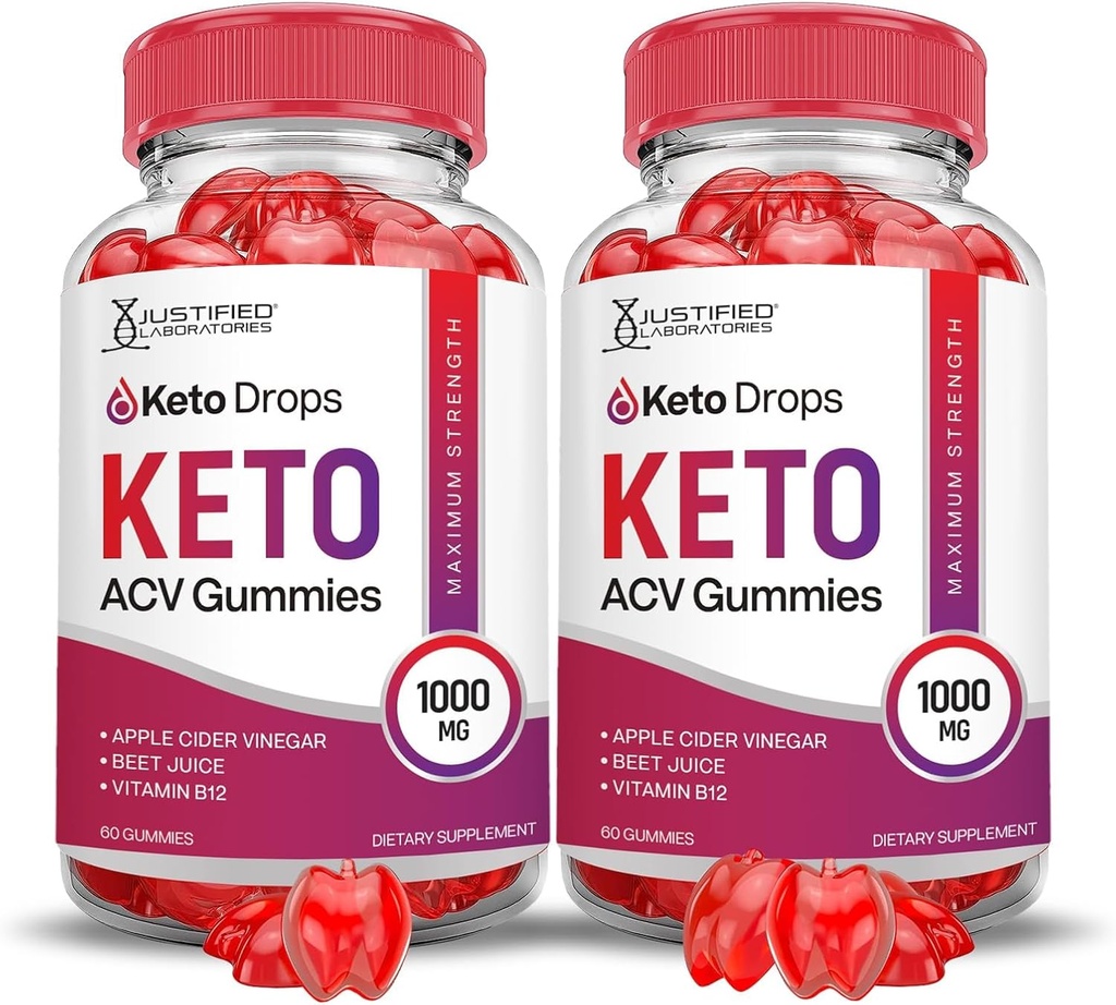 Justified Laboratories (2 Pack Keto Drops Keto ACV Gumies Advanced Formel 1000MG Formuleret med Pomegranat Beet Juice Powder B12 Vegan Non GMO 120 Gummys