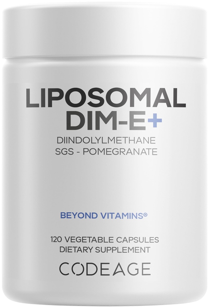 Kodeage Liposomal DIM supplement - 4 måneder levering af DIM vitaminer og SGS, Pomegranat, Broccoli, Vitamin E Isomers Tocopherols Alpha Beta Gamma Delta - Liposomal Formel - Gluten- Free - 120 Kapsler