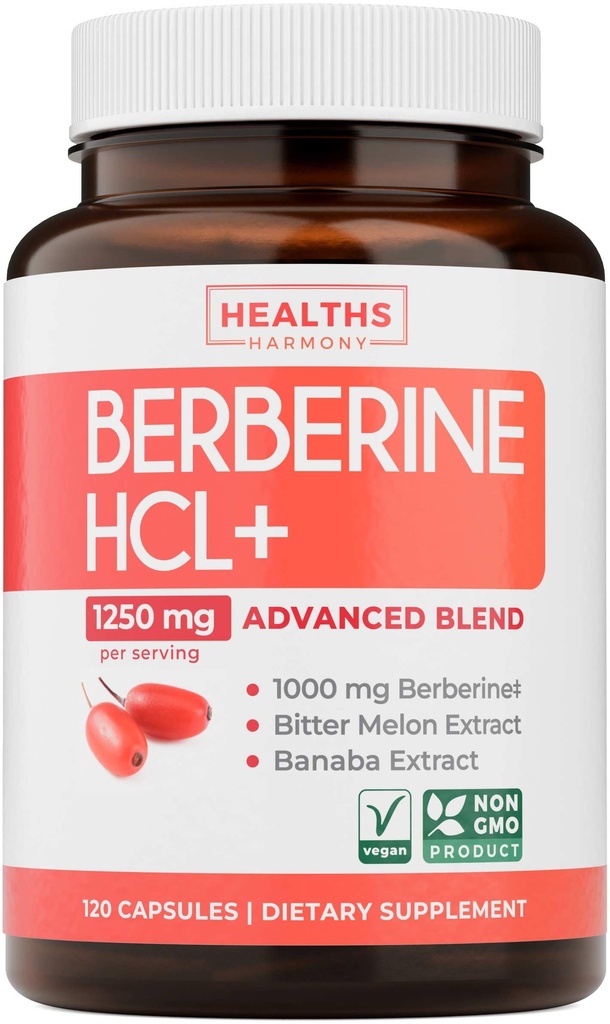 Berberine supplement (non-GMO & vegetar) Berberine HCL Plus Bitter Melon & Banaba Leaf Extract Kapsler - Berberine 500mg Hver, 1000mg Per Serve - AMPK Metabolic Activator - 120 Caps (ingen piller)