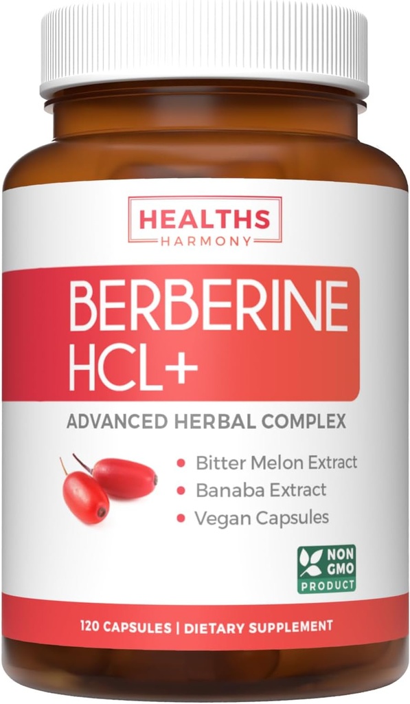 Berberine supplement (non-GMO & vegetar) Berberine HCL Plus Bitter Melon & Banaba Leaf Extract Kapsler - Berberine 500mg Hver, 1000mg Per Serve - AMPK Metabolic Activator - 120 Caps (ingen piller)