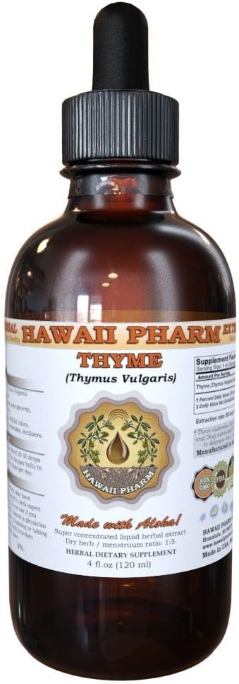 Timian Liquid Extract, Organic Timian (Thymus Vulgaris) Tinktur, Urtetilskud, Hawaii Pharm, Lavet i USA, 4 fl.oz