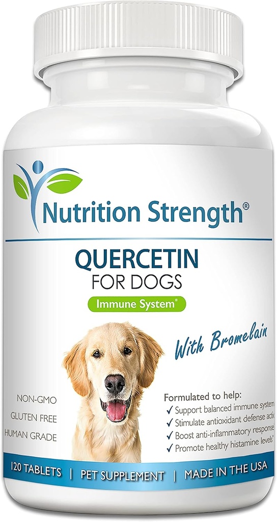 Quercetin til hunde med bromelain til støtte Balanceret immunsystem, Fremme Inflammatorisk Relief & Antioxidant Aktivitet, Quercetin til hunde allergier, 120 tyggetabletter