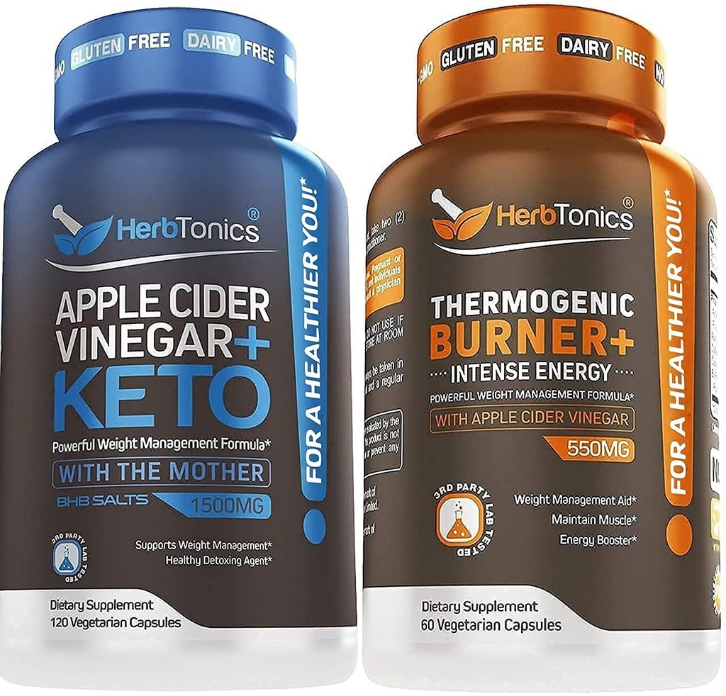 Herbtonics Apple Cider Vinagar + Keto BSB Formel - fordøjelse & Detox Support, Appetite Control Supplement.
