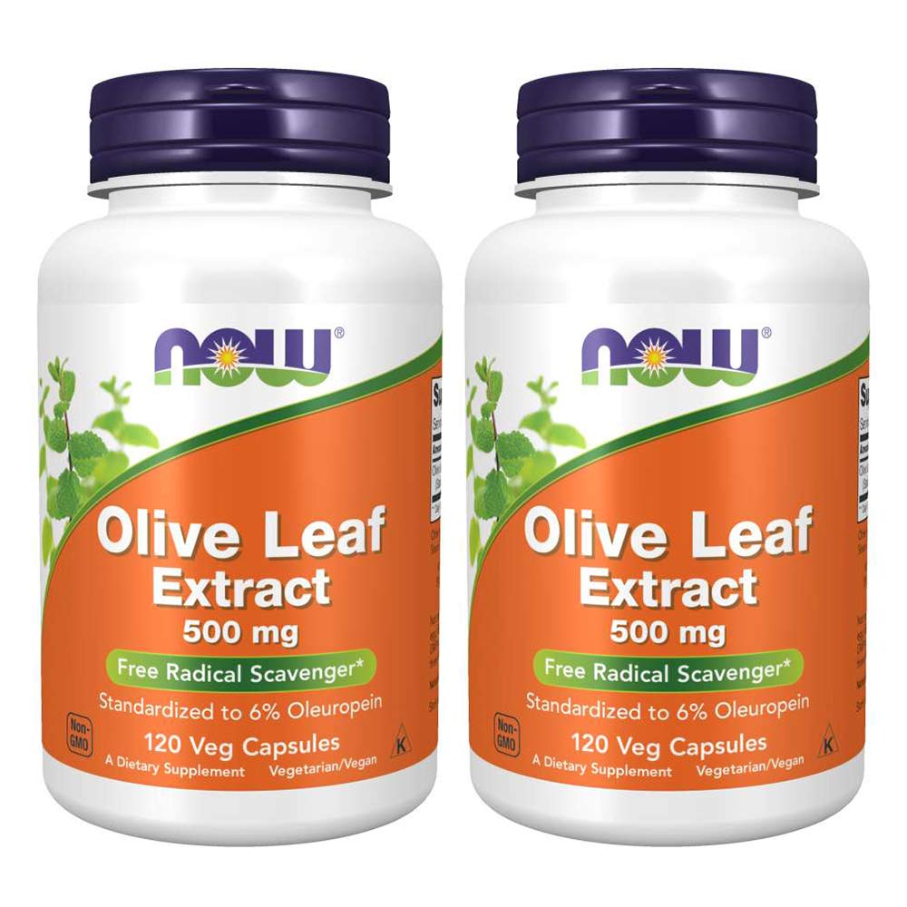 Nu fødevarer Olive Leaf Extract 500mg Standardiseret til 6% Oleuropein, 120 Vcaps (2 Pack)