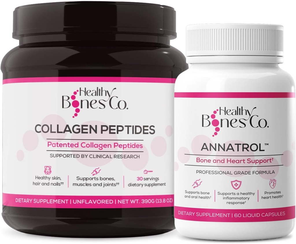 Annatrol Bone Support & FORTIBONE Collagen Peptider w / FORTIGEL, VERISOL - Complete Bone, Joint, Hud, Hår, Nails & Metabolic Supply 124; 1 Måned Supply (Tub, 390g)