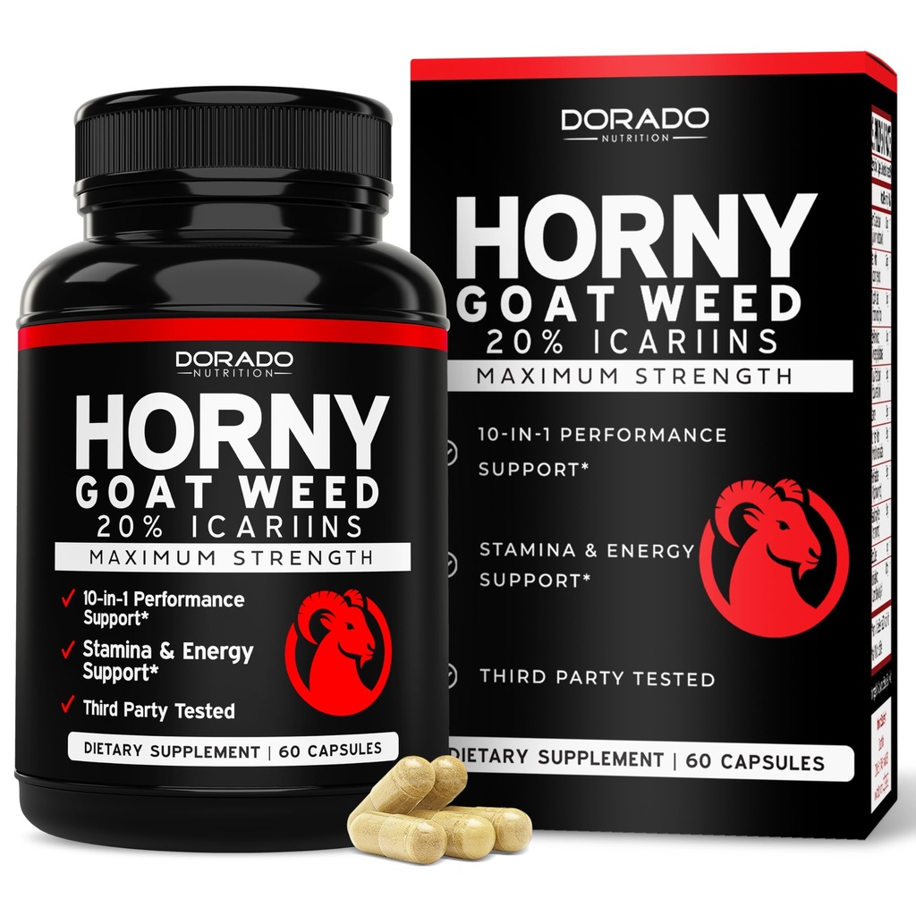 Horny Geat Weed For Mænd og Kvinder - [20% Icariins Max Strength] - Stamina, Endurance, Circulation, Joint & Back Support - Maca Root, Ginseng, Yohimbine, Tribulus, L- Arginin - USA Made - 60 Greve