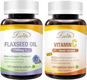 Lovita Flaxseed Oil & C-vitamin næringsstoffer Bundle. Kosttilskud understøtter bedre ernæring & generelt velvære