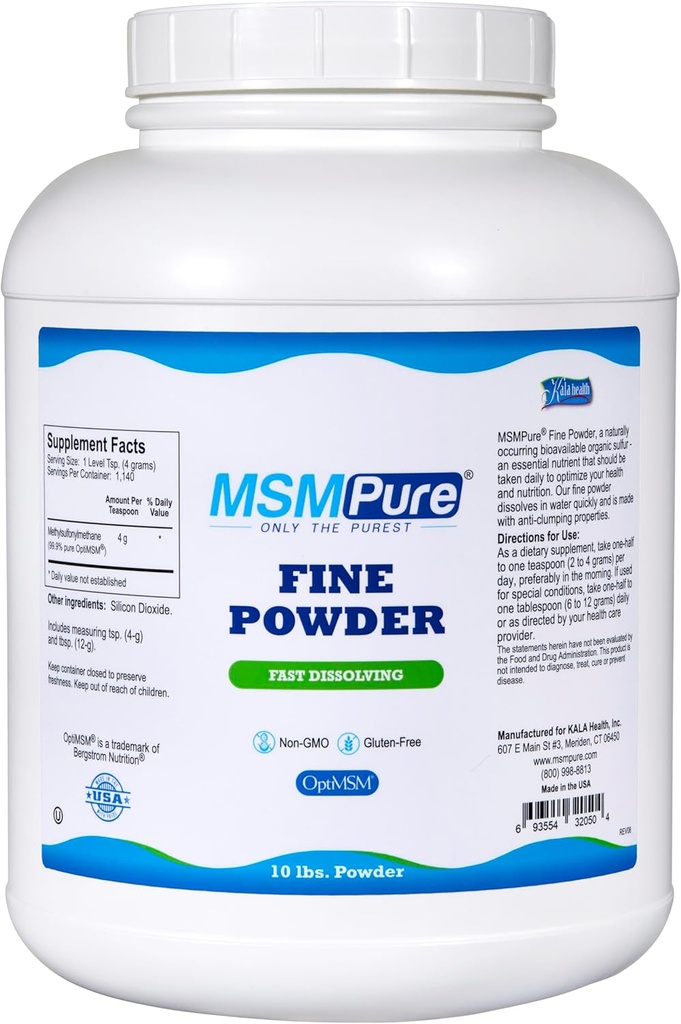 KALA SUNDHED MSMPure Hurtig opløsning Fine MSM Powder krystaller - US- Made MSM for fælles sundhed, hududseende, og hår & negle støtte - 10 LB, Økologisk svovl