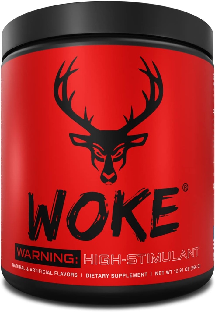 Bucked Up - Woke - HØJT STIM Pre Workout - Bedste smag - Focus Nootrop, Pump, Styrke og vækst, 30 Servere (Blood Raz)