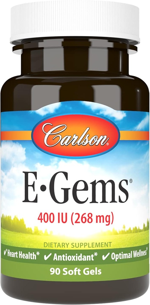 Carlson E- Gems, 400 IE (268 mg), Heart Health & Optimal Wellness, Antioxidant, 90 bløde geler