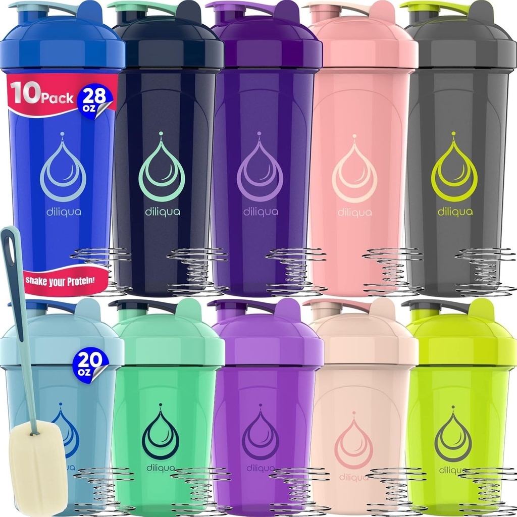 10 PACK, Shaker Flasker med Wire Whisks til Protein Mixes Shues 124; Blakproof Blender Shaker Flaske Pack 124; BPA- Free & Opvaskemaskine Safe 124; 5 Large 28- oz & 5 Small 20- oz Shaker Flaske Beholder 124; Shaker Cups til shakes
