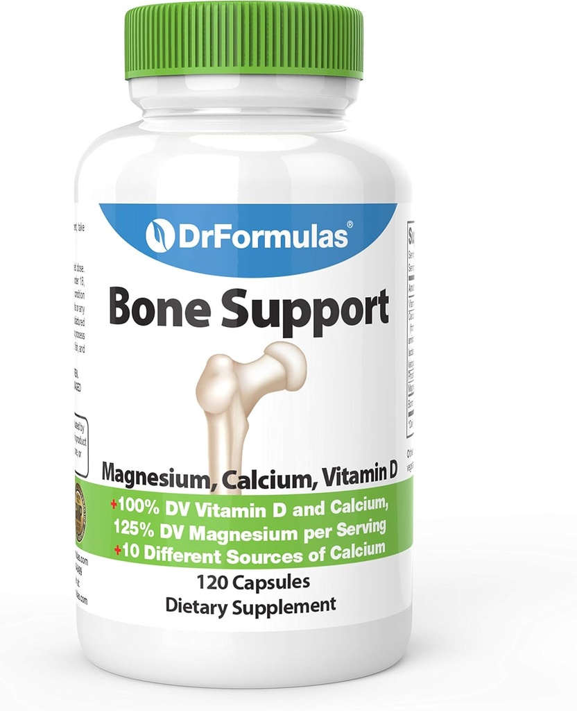 DrFormulas Bone Support 100% DV 1000mg Calciumtilskud Carbonat, Citrat, Gluconat, (ikke d- glucarat) Chlorid med D-vitamin, Magnesium og bor - 30 dages forsyning