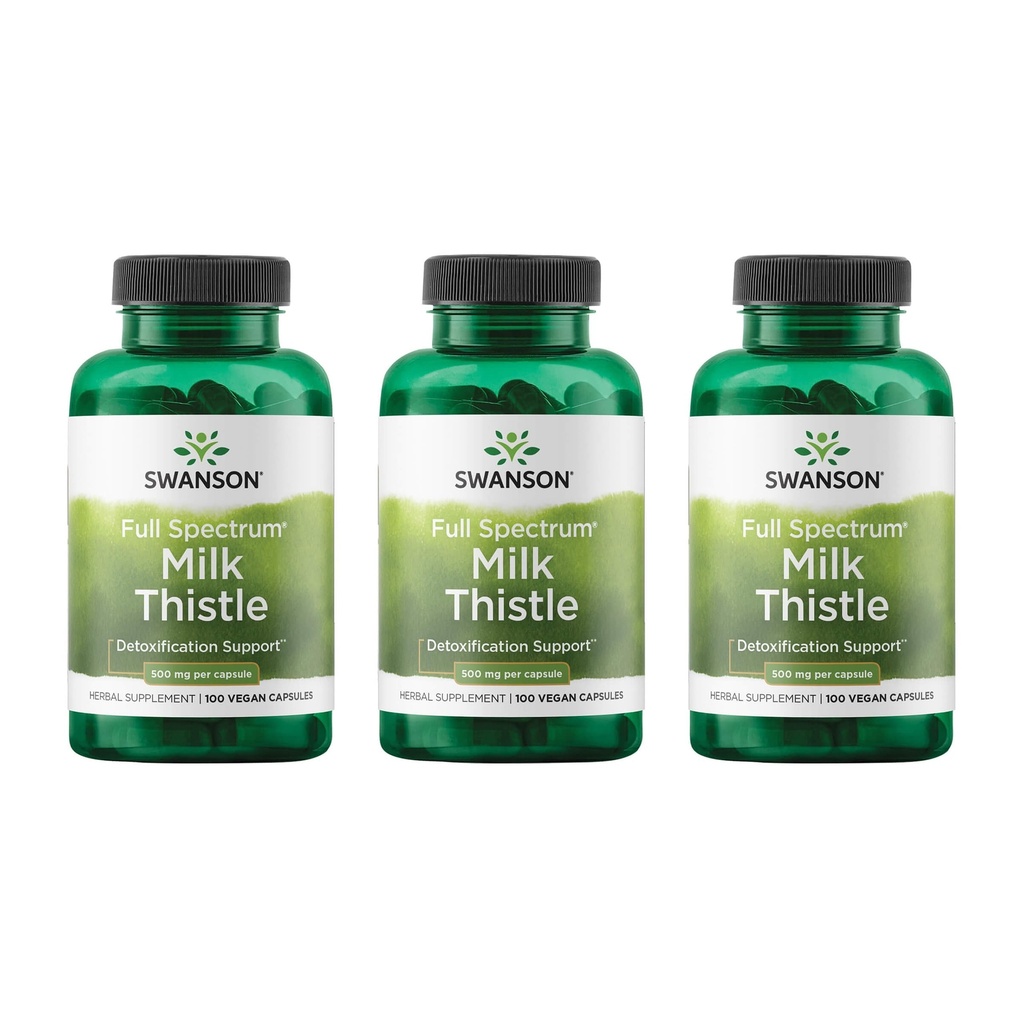 Swanson Milk Thistle - Herbal Lever Support - Naturlig Formel Hjælper til at opretholde total sundhed & velvære - (100 kapsler, 500mg hver) 3 Pack