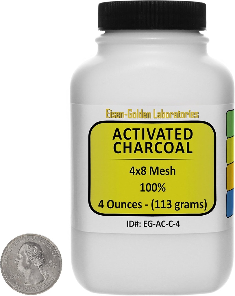 Aktiveret kul [C] 100% ACS Grade Course Granules 4 Oz in a Space-Saver Flaske USA
