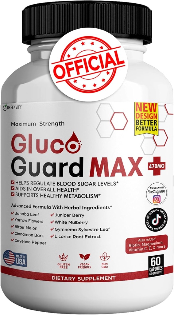 GlucoGuard Max Daily Wellness Support med vitaminer, mineraler og urter - Chrom, Magnesium, Banaba, Bitter Melon, og Zink - Non-GMO, Gluten- Free - 60 kapsler
