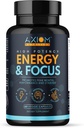 Energy and Focus - Extra Strength 200mg Caffeine and Lions Mane Mushroom Supplement, 60 Capsules - with Alpha GPC, L-Theanine, L-Tyrosine to Support Brain Function and Concentration