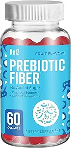 KelZ Prebiotic Fiber Supplement Gummies, Fruit Flavors, 60 Greve (pakke med 1)