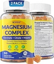 Magnesium Complex Gummies 400mg, Magneisum Glycinate Citrate Malate + Gurmerisk, GABA, B6 B12, Kava Kava, L- Theanin til søvn, rolig, afslapning, energi, Magnesium Gummies til kvinder Mænd, Vegan, 2 Pack