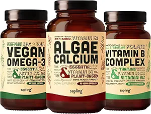 Alger Calcium & Vegan Omega 3 & Vitamin B Complex Bundle - Calcium supplement fra røde alger, Plant baserede DHA & EPA fedtsyrer, Essential B Vitaminer