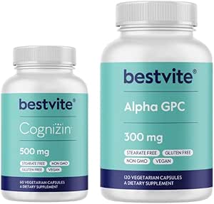 BESTVTIE Cognizin 500mg & Alpha GPC 300mg - Ingen stearater - Hjernetilskud til hukommelse og fokus
