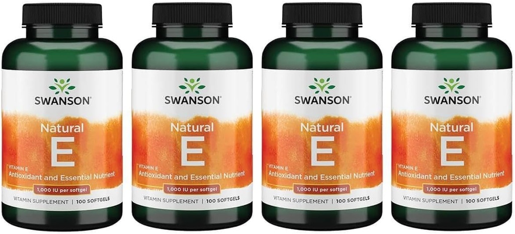 Swanson vitamin E - naturligt vitamintilskud til fremme af kardiovaskulær sundhed - naturlig formel Levering essentielle D - Alpha tocopheroler - (100 Softgels, 1000 IE hver) (4 Pack)
