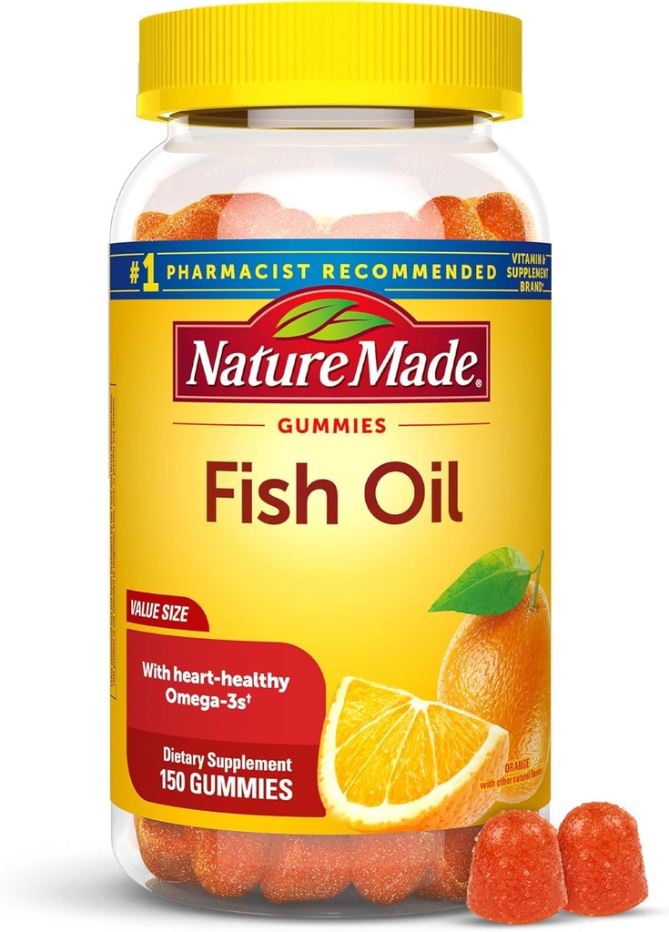 Nature Made Fish Oil Omega 3 Gummies, Omega 3 Fish Oil Supplements, Sund Heart Support, 150 Gummies, 75 Day Supply