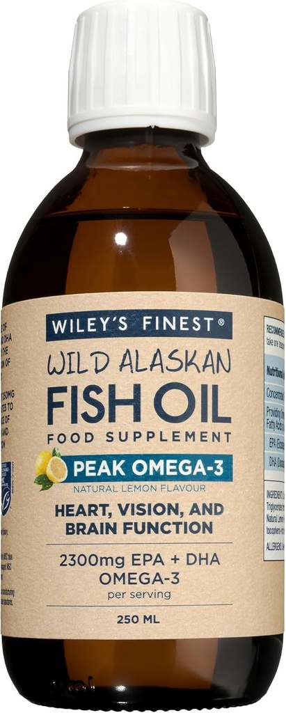 Wiley 's Finest Wild Alaska Fish Oil Peak Omega-3 Liquid Supplement - 2300 mg EPA og DHA Omega- 3s - Lemon Flavor - 8,45 Oz (50 Servere)