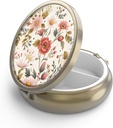 Pill Case Pill Box med spejl Retro 3 Segment Lille Pill Case til purse eller Pocket Bronze Lille Roud Pill Box eller Vitaminer, Fiskeolie, Kosttilskud, Pill Containe Rejse Gaver Retro Red blomster