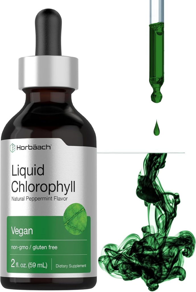 Horbäach Liquid Chlorophyll Drops Mex124; 2 oz Mex124; Vegan, Non- GMO, og Gluten Free Formel Mex124; Natural Peppermint Flavor