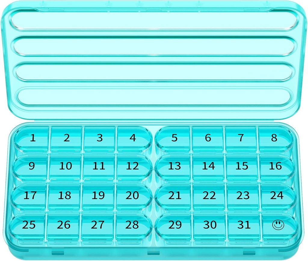 Zoksi Monthly Pill Organizer 1 gange om dagen, 30 dag Pill Box Organizer, En måned Pill sag for rejser, 31 dag Daglig Medcine Container til vitaminer, tillæg og medicin (Cyan)