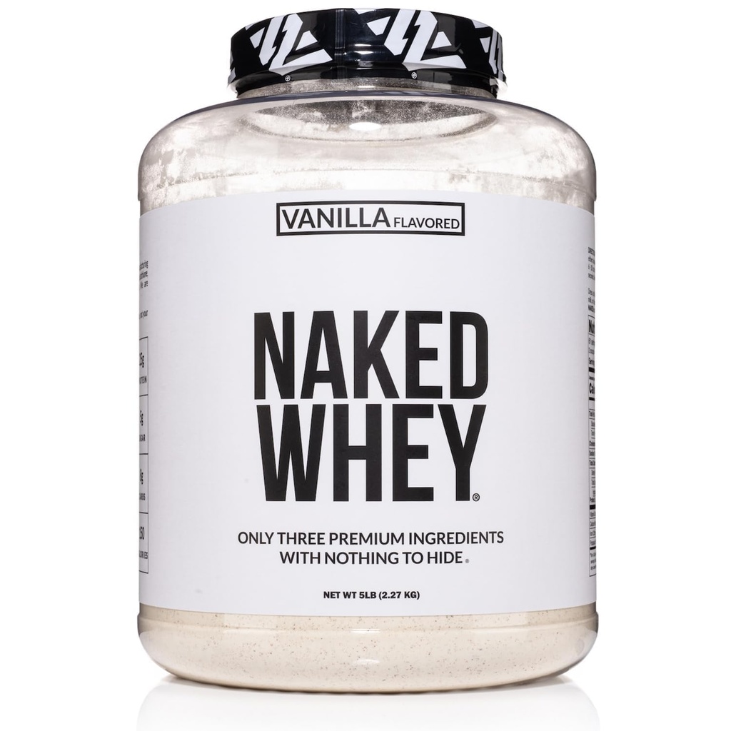 NAKED Vanilla Whey Protein Powder - All Natural Grass Fed Whey Protein Powder, Vanilla Flavor, Organic Coconut Sugar, 5Lb Bulk, GMO- Free, Soy Free, Gluten Free - 61 Servere