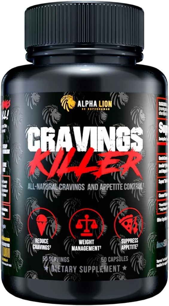 Alpha Lion Cravings Killer tillæg med Saffron Extract & Garcinia Cambogia Extract for Metabolisme & Diet Support, Hjælper Control Hunger & Mere (50 kapsler)