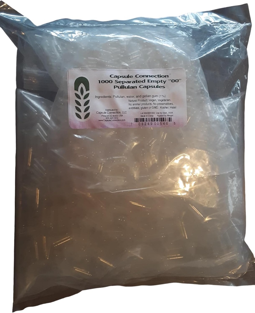 Kapsel Tilslutning Separated Tom Pullulan Kapsler, 00 "Størrelse, Vegan & Vegetar (1000)