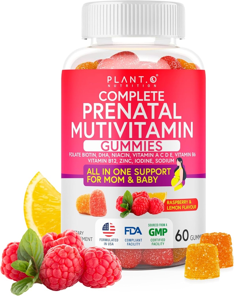 Prenatal Gummier for kvinder med DHA, Folate, vitamin B C D - 124; Lækker Multivitamin Blend til Føtal og Neurale Support, Bones, Energi & Immunitet under graviditet