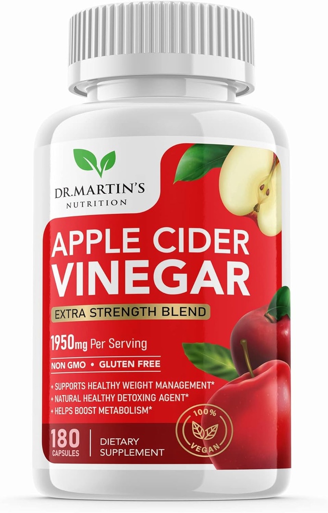 Pure 1950mg Apple Cider Vincidose Supplement 124; 180 Kapsler Note 124; Ingen Sur Smag