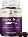 Ekstra styrke jern gummier for kvinder og mænd - potent 45mg per servering tyggetabletter for kvinder og mænd med C-vitamin for højere absorption - Vegansk daglig jerngummi ingen kunstige smag