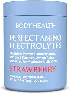 BodyHealth PerfectAmino Electrolyte Powder No Sugar, Hydration Fasting Keto Zero Sugar Electrolytes Drink Mix with Trace Minerals - Lemon Lime - 30 Servere