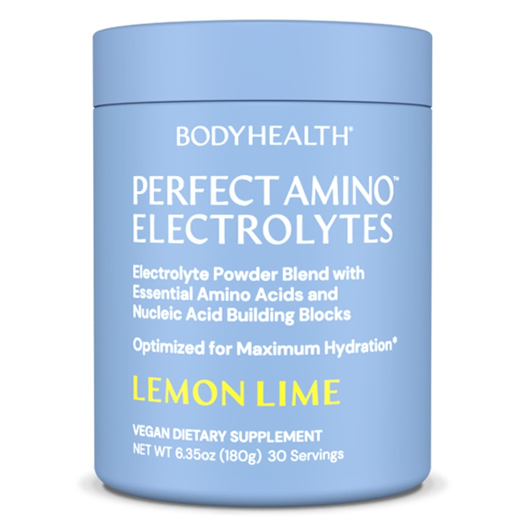 BodyHealth PerfectAmino Electrolyte Powder No Sugar, Hydration Fasting Keto Zero Sugar Electrolytes Drink Mix with Trace Minerals - Lemon Lime - 30 Servere