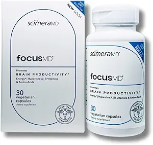 ScimeraMD ® FocusMD Brain Supplement med Nootrop Organic Coffeeberry, Huperzine A til hukommelse, fokus og energi, 30 CT