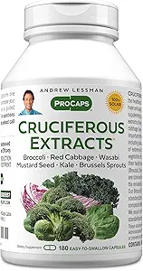 ANDREW LESSMAN Cruciferous Extracts 180 Capsules - High Nivels of Glucosinolates and Sulforaphane from Broccoli, Red Cabbage, Sennep Seed, Wasabi, Brussels Spruts and Kale Extracts, Ingen tilsætningsstoffer