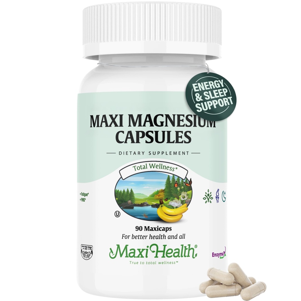 Maxi Health Magnesiumkapsler - Energiproduktion - Muskel & Nerve Sundhed - Knoglestøtte - Magnesiumtilskud fra Magnesiumoxid, Magnesiumglycinatchelat og Magnesiumcitrat - 90 Tæl efter Maxi Health