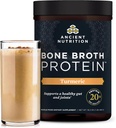 Ancient Nutrition Grass Fed, Cage Free, Bone Broth Protein Powder, 20g Protein, Hydrolyzed Collagen Peptider, Keto & Paleo Friendly, Understøtter Joint & Gut Sundhed, Gurkemeje, 20 Servere