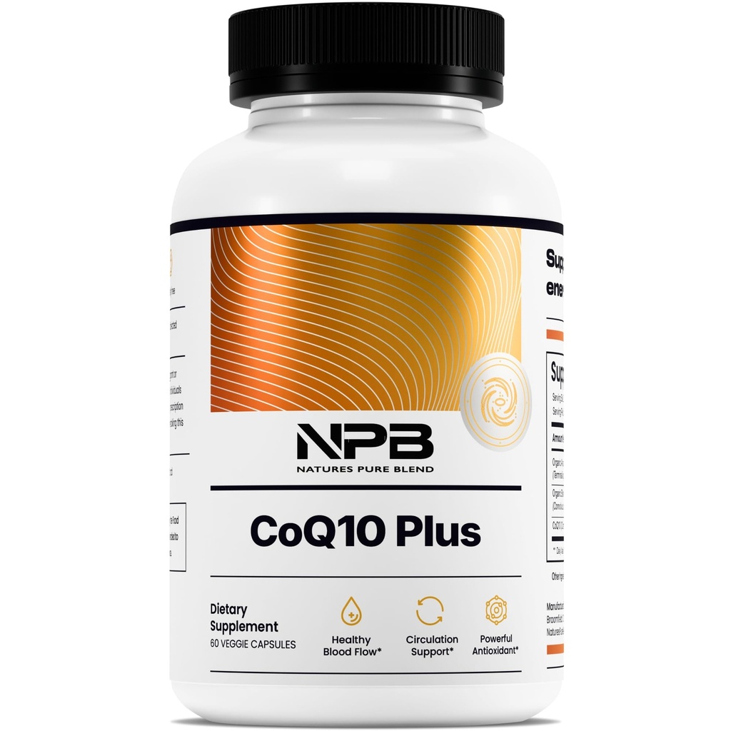 Nature 's Pure Blend CoQ10 Plus - Antioxidant Formel med Arjuna & Shankhpuspi - CoQ10 Ubiquinol til cirkulering, Blood Flow & Energy - Coenzym Q10 supplement til immunsystemet - 60 kapsler