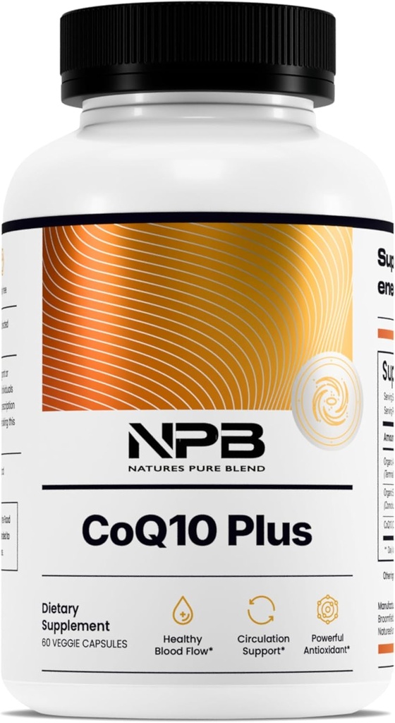 Nature 's Pure Blend CoQ10 Plus - Antioxidant Formel med Arjuna & Shankhpuspi - CoQ10 Ubiquinol til cirkulering, Blood Flow & Energy - Coenzym Q10 supplement til immunsystemet - 60 kapsler