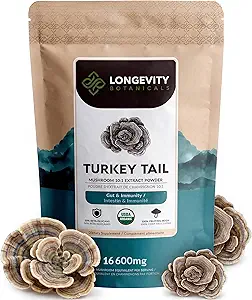 Organic Turkey Tail Mushroom Powder Supplement 100g | Pure Fruiting Body 10:1 High Strength Extract | 50% Beta-D Glucans | 16,600mg Raw Equivalent Per Serving | Immune, Gut & Microbiome Support