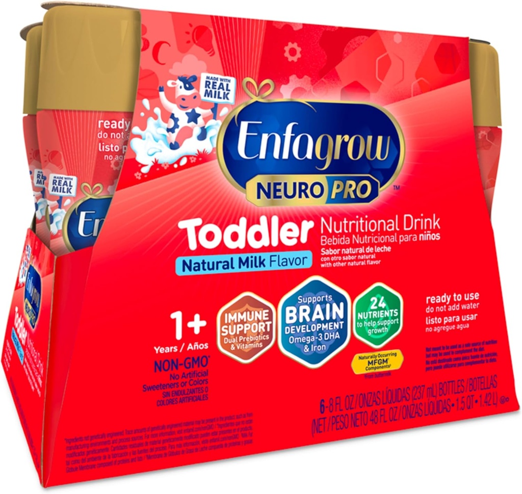 Enfagrow NeuroPro Toddler Nutritional Drink, Lavet med Real Milk, Brain- Building Omega-3 DHA, Nutrients and Prebiotics for Growth & Immune Support, Non- GMO, Toddler Milk Powder, 8 Fl Oz, 6 Greve