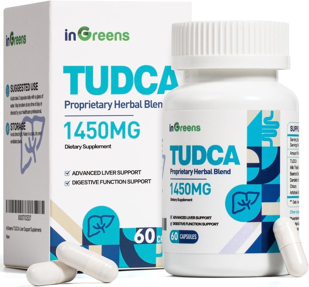 1450MG TUDCA lever supplement, bile salte lever støtte supplement kompleks, leversundhed for lever Nyre rense Detox og reparation, 60 kapsler