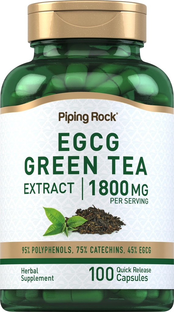 Piping Rock EGCG Green Tea Extract 1800 mg 12 4; 100 Kapsler 12 4; Standardiseret Supplement 124; Non- GMO, Gluten Free