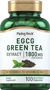 Piping Rock EGCG Green Tea Extract 1800 mg 12 4; 100 Kapsler 12 4; Standardiseret Supplement 124; Non- GMO, Gluten Free