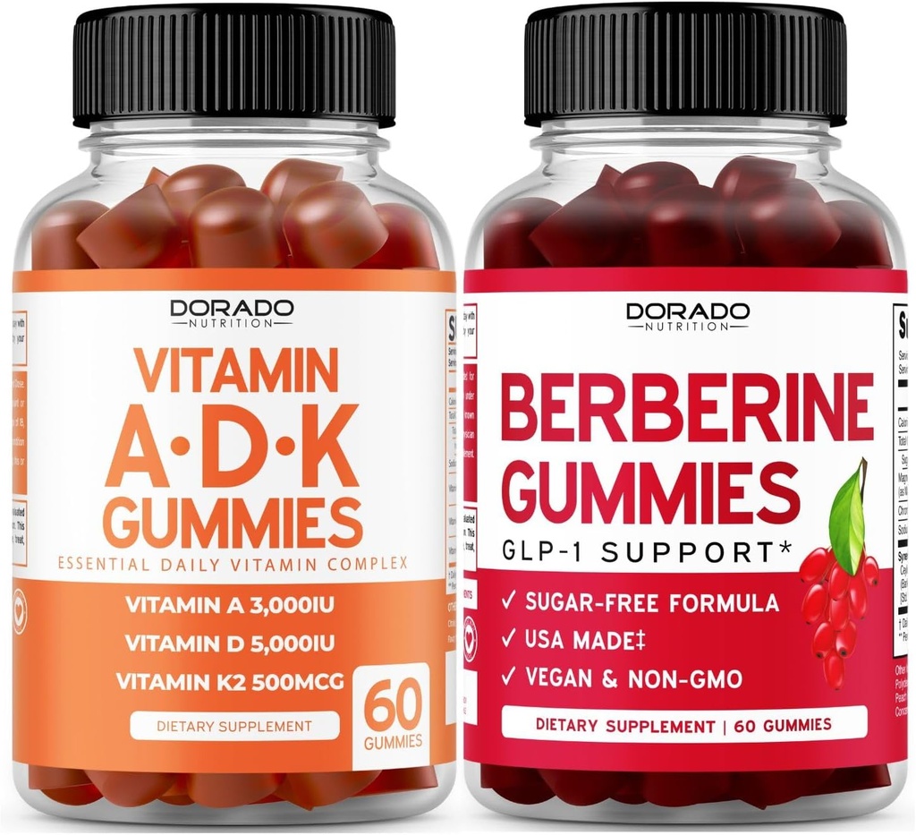 ADK Gummies Vitamin D3 K2 (60 Gummies) Sugar Free Vitamin D3 K2 - Supplement med D & K - 10 Vegan Supplement - Berberine Gummies med Ceylon kanel til voksne - Ikke GMO & Lavet i USA